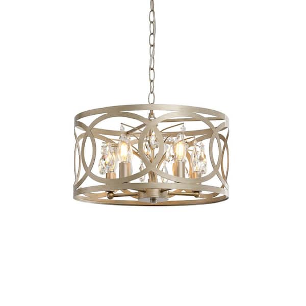 Sara 5-light Brushed Champagne Silver Metal Cage Drum Pendant Chandelier