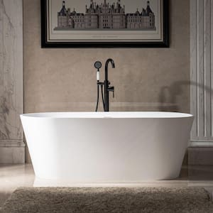 Newark 67 in. Solid Surface Flatbottom Freestanding Bathtub in Matte White with Two drain covers
