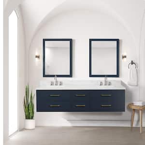 Sherman 72 in W x 22 in D Blue Double Bath Vanity, Carrara Marble Top, Faucet Set, and 34 in Mirror