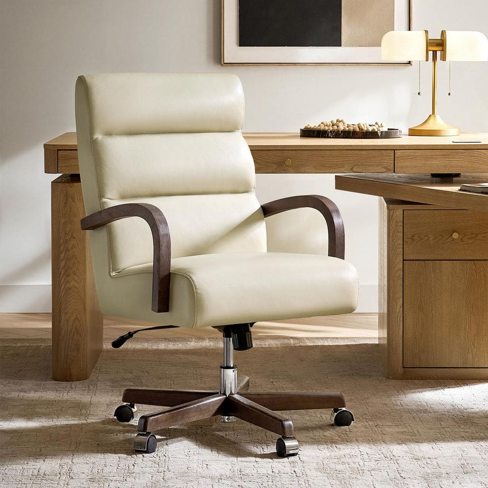 Soott Modern Genuine Leather Upholstery Office Chair in Beige
