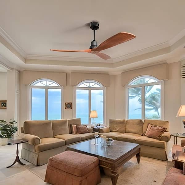 52 in. Indoor Black Ceiling Fan with 3 Solid Wood Blades, 6 Speeds Reversible DC Motor without Light