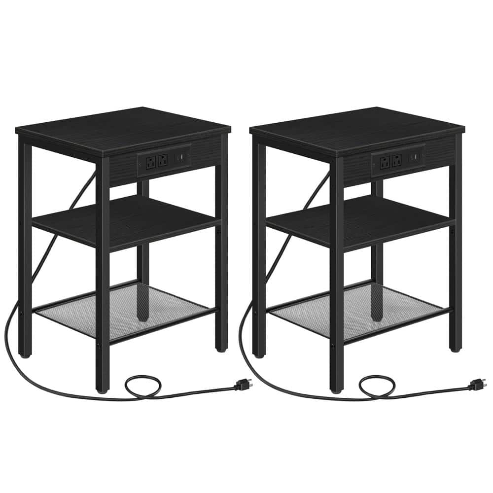 15 x 11 x 21.7 in Side Tables Set of 2 with Charging Station, 3-Tier End Tables with Adjustable Shelf, Black price history on PriceWatchPro