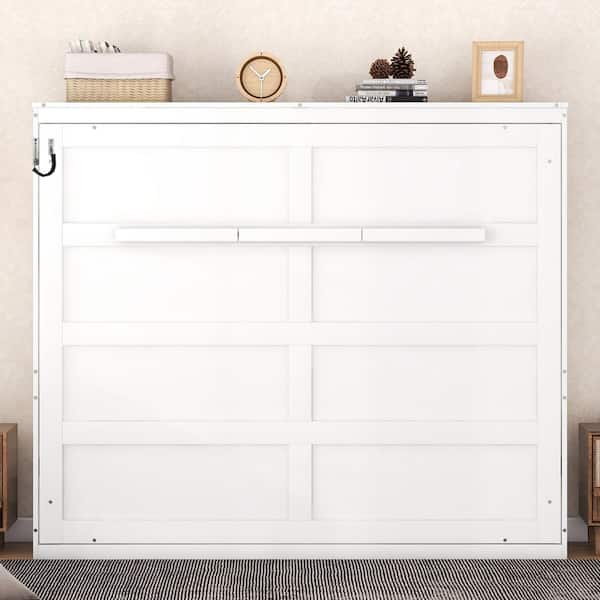 White Wood Frame Queen Size Murphy Bed