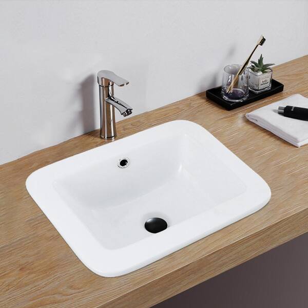 Satico 13 in. Ceramic Rectangle Undermount Bathroom Sink Basin in White