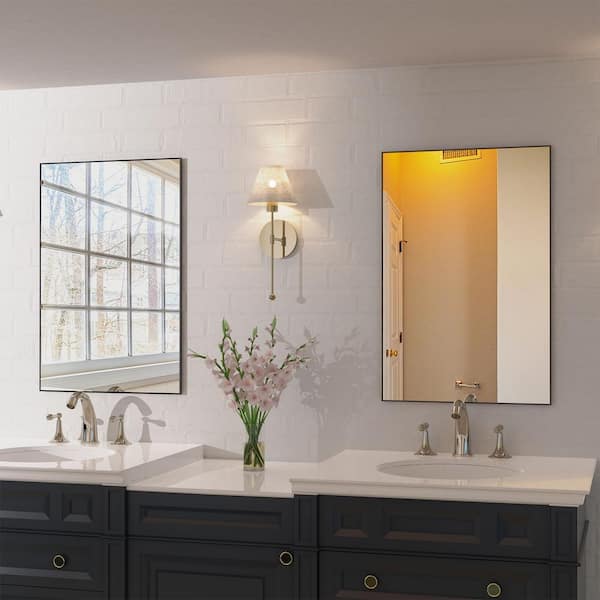 36 in. W x 24 in. H Framed Black Vanity Mirror Aluminum Vertical Decorative Wall Mirror Bathroom Mirror