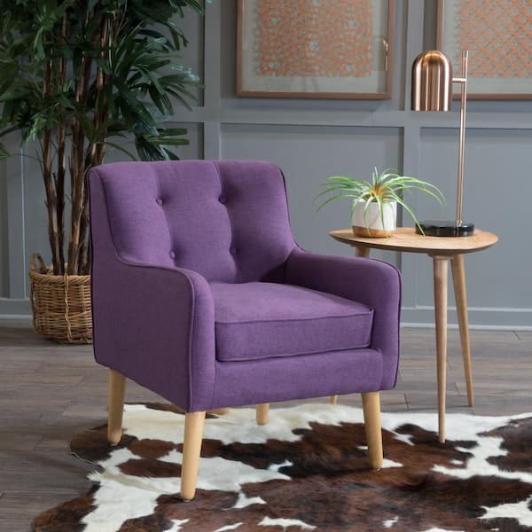 Felicity Mid-Century Modern Button Back Purple Fabric Armchair