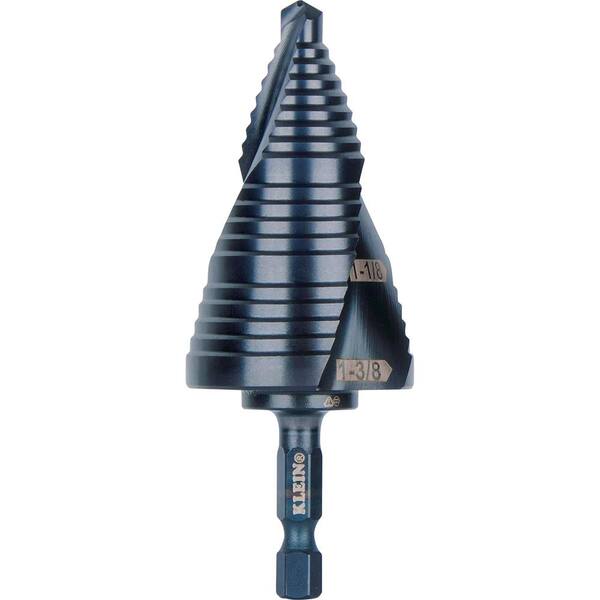 Klein Tools Step Drill Bit, Quick Release, Spiral Flute, 7/8 to 13/8