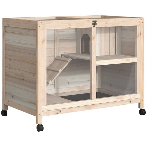 PawHut 36 in. W x 21 in. D x 28.75 in. H Indoor 2-Story Small Animal House w/No Leak Tray, Universal Casters, Lockable Doors
