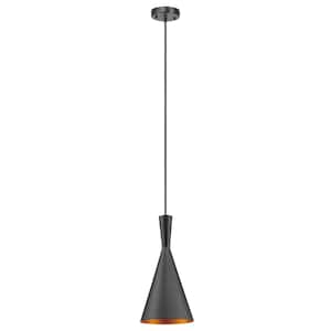 Mira 1-Light 63 in. Matte Black and Gold Hourglass Pendant
