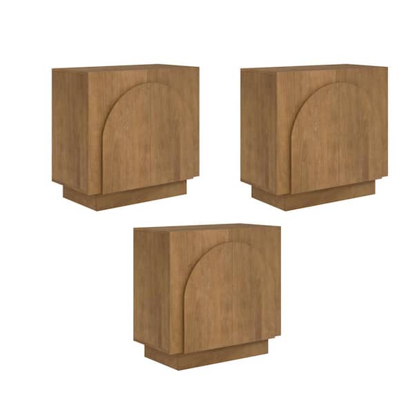 Iris 31 in. Mid-Century Modern TV Stand or Wood Storage Cabinet with Arched Doors for Living Room Light Brown (Set of 3)