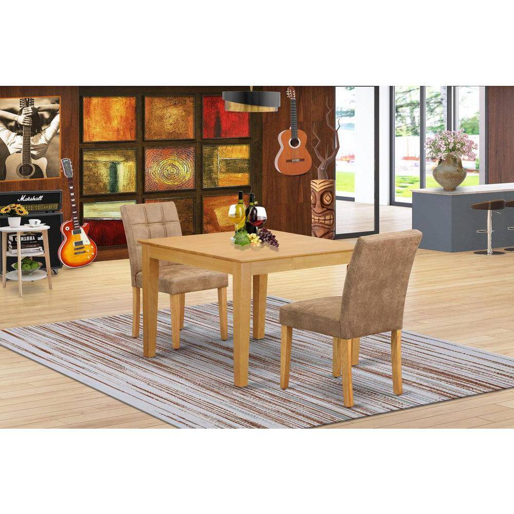 3-Piece Natural Brown Oak Finish Square Solid Wood Top Dining Table Set - Seats 2
