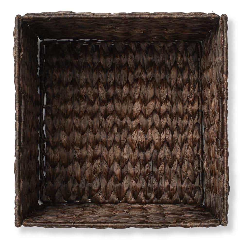 Espresso Water Hyacinth 12" Storage Baskets with Handles, Set of 2