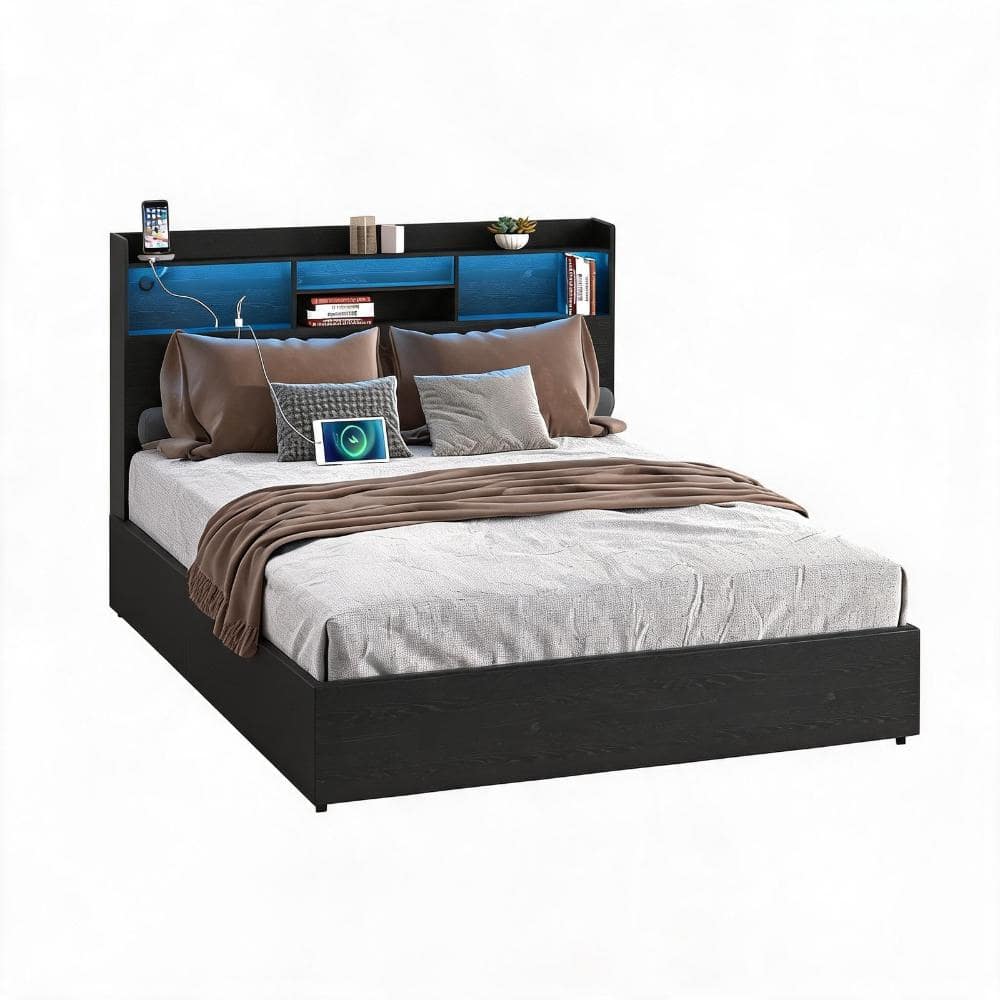 Black Metal Queen Platform Bed Frame with 4 Storage Drawers, Headboard with Charging Station, No Box Spring Needed price history on PriceWatchPro