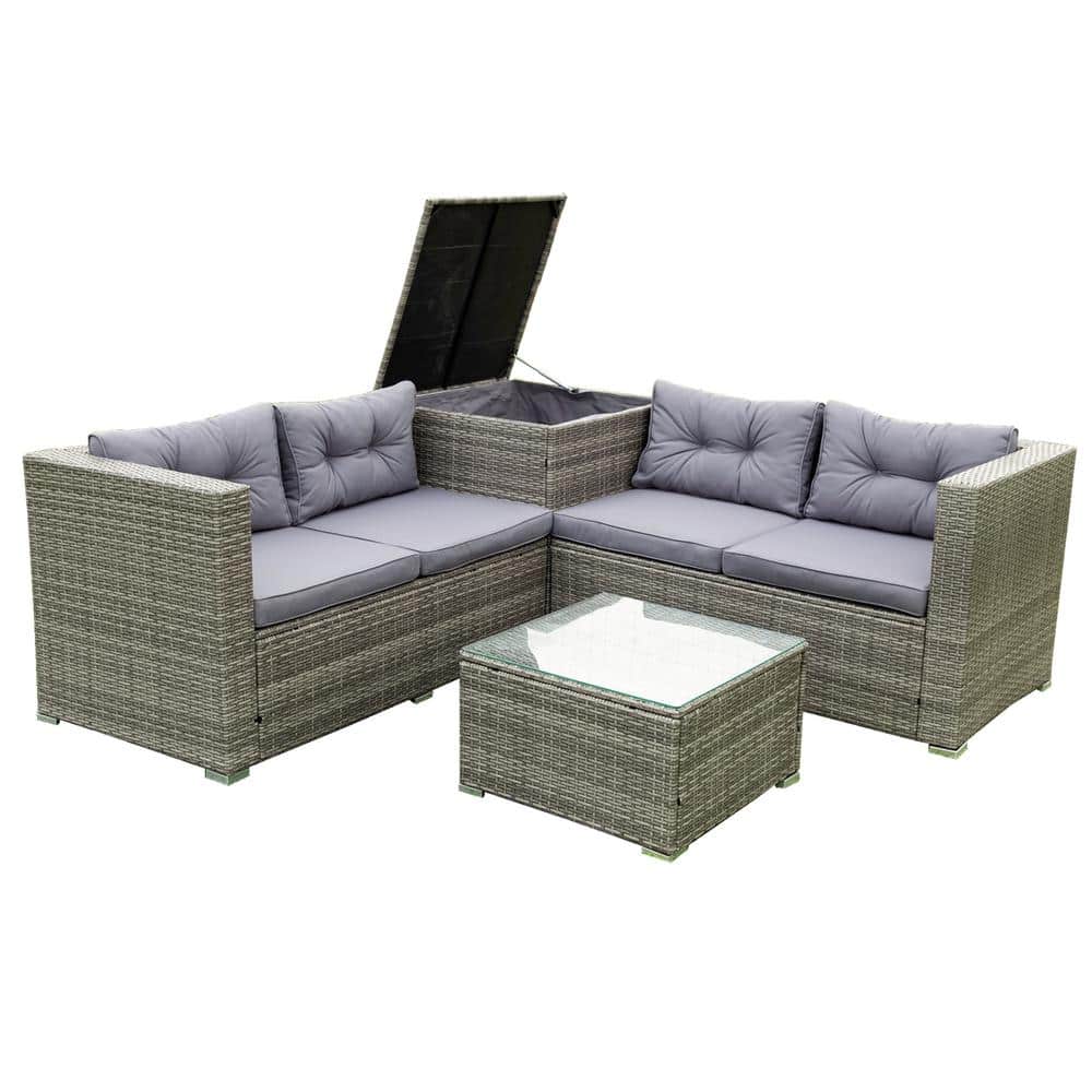 4-Piece Wicker Outdoor Furniture Sofa Sectional Set Patio Furniture Sofa wi