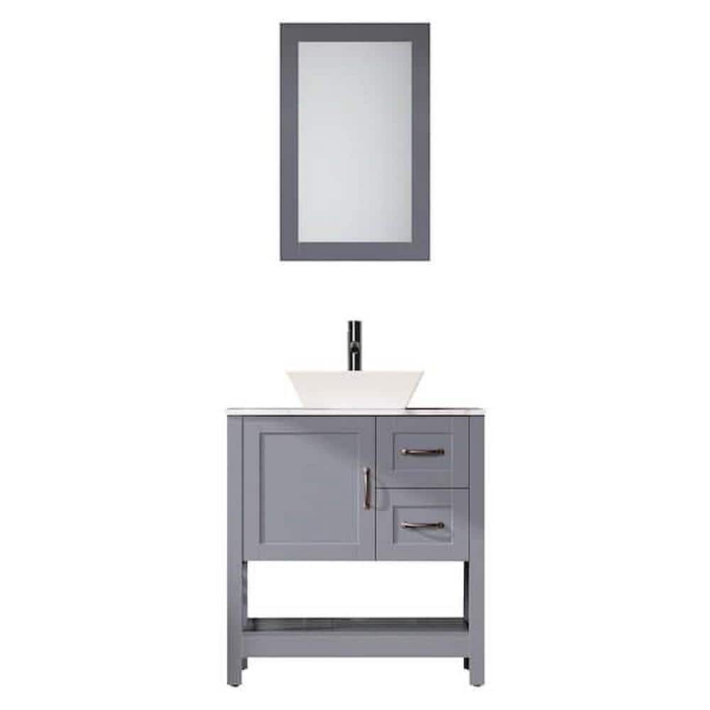 30 in. W x 18.5 in. D x 35 in. H Single Sink Bath Vanity in Gray with White