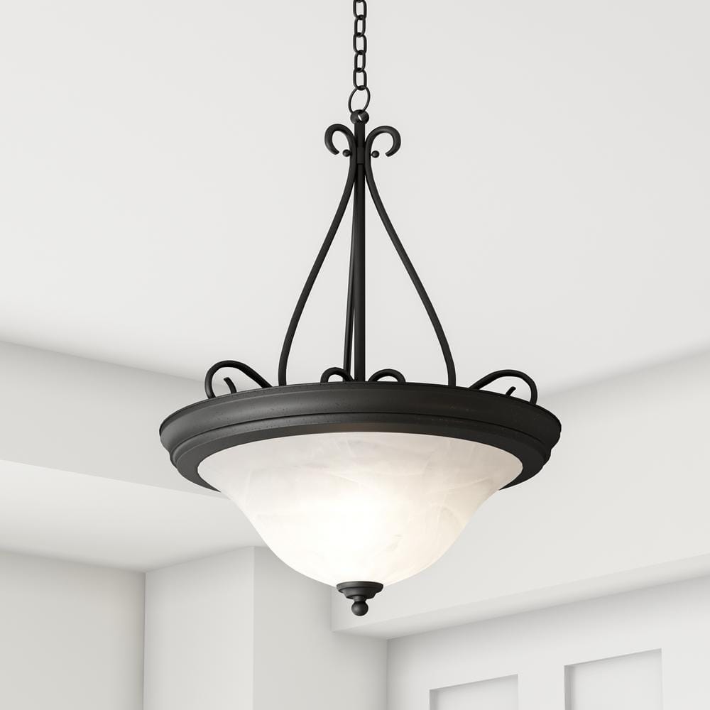 Textured Black 3-Light Pendant with Alabaster Glass Shades