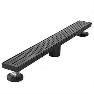 24 in. Stainless Steel Linear Shower Drain with Square Pattern Surface, Matte Black