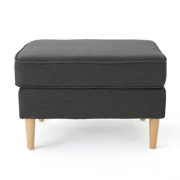 Unbranded Milton Dark Grey and Natural Finish Fabric Ottoman 18.5 in. x 27 in. x 21.25 in.