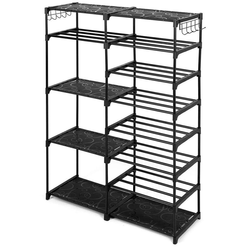 47 in. H 30-Pair 8-Tier Black Metal Shoe Rack