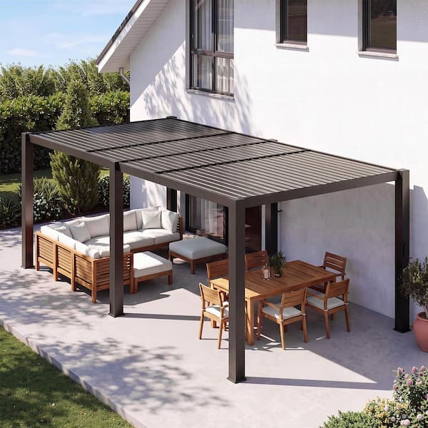  Pergola ディーププレート　2個セット Sizzim 20 ft. x 10 ft. Black Metal Pergola with Adjustable