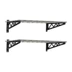 18 in. D x 36 in. W x 8 in. T Hammertone Grey Heavy-Duty Steel Wall Mounted Shelves Includes 2-Shelves and 4-Hooks