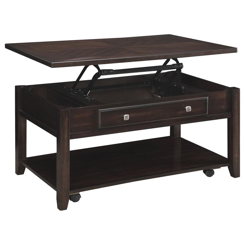 Walnut Lift-Top Rectangular Coffee Table with Storage