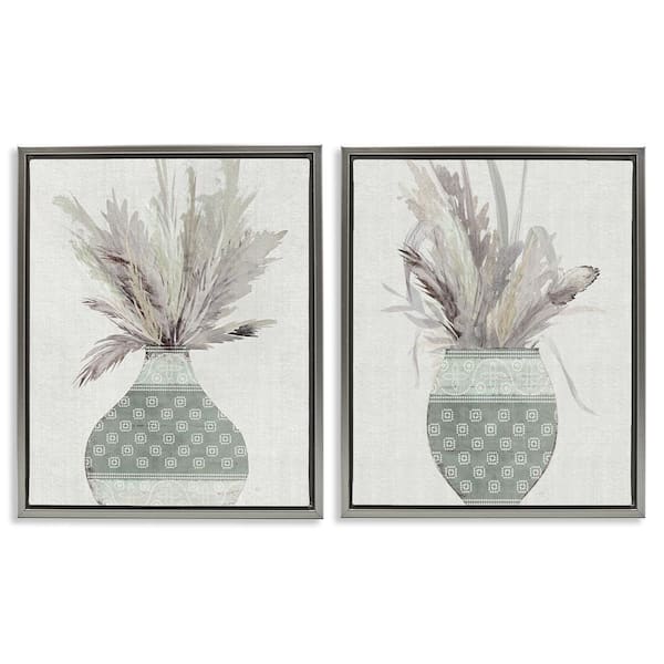 Boho Rustic Plant Vases by Susan Jill 2-Pieces Gray Floater Frame Nature Graphic Art Print 21 in. x 17 in.