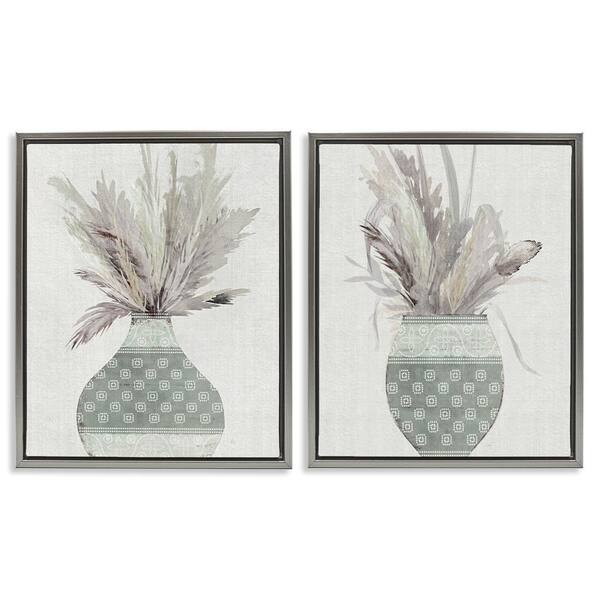 Boho Rustic Plant Vases by Susan Jill 2-Pieces Gray Floater Frame Nature Graphic Art Print 31 in. x 25 in.