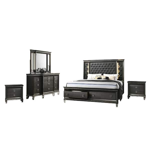 Best Quality Furniture Bellagio 5-Piece Metallic Gray Queen Platform Bedroom Set with Nightstand