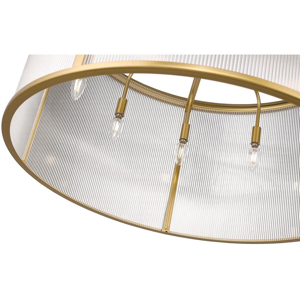 Modern Gold 9-Light Drum Chandelier with Ribbed Glass