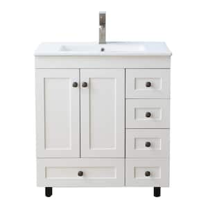 30 in. W x 18 in. D x 32 in. H Single Sink Bath Vanity in White with White Ceramic Sink Top