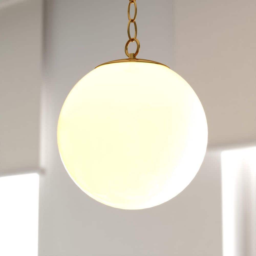 Linden 60-Watt 1-Light Muted Brass Gold Mid-Century Modern Globe Pendant Light with White Opal Glass Shade price history on PriceWatchPro