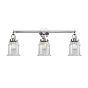 Canton 30 in. 3-Light Polished Chrome Vanity Light with Clear Glass Shade