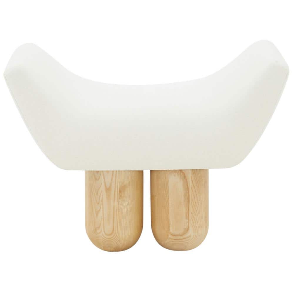 Ivory Boucle Upholstered Footstool with Sculpted Ashwood Legs