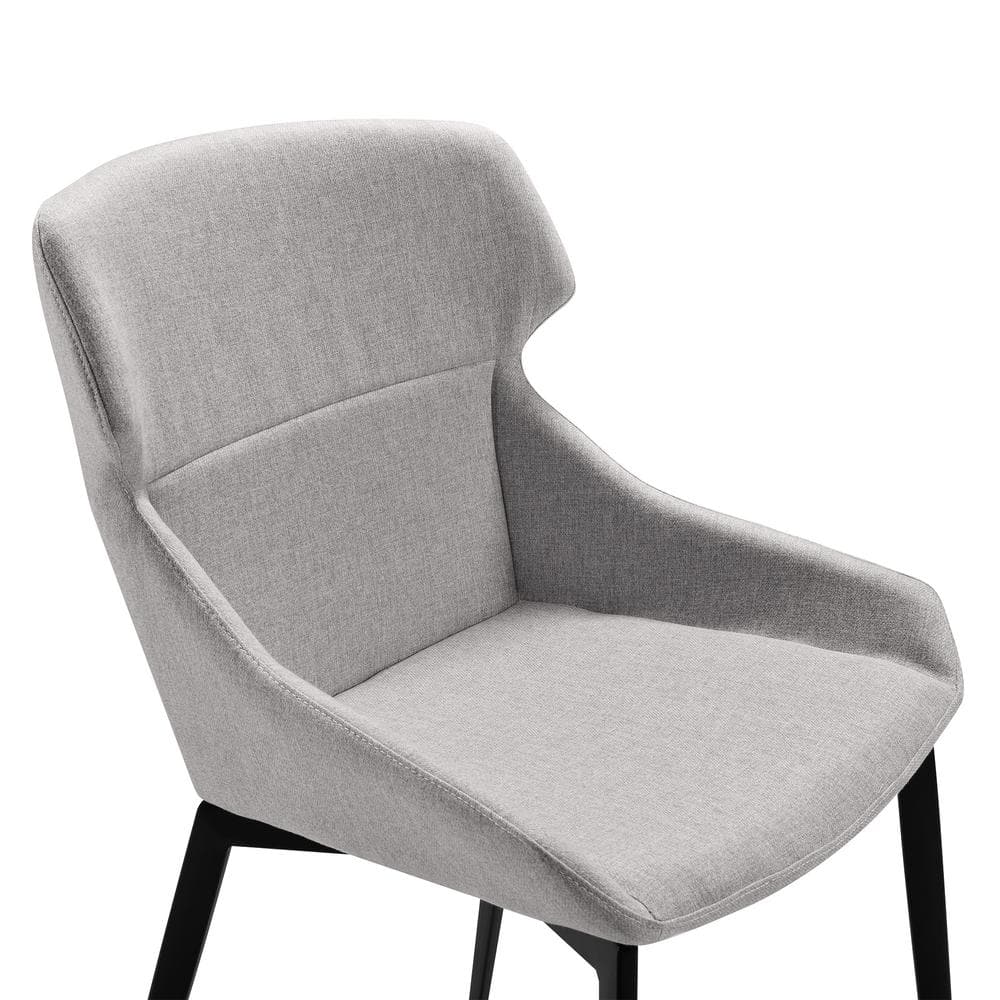 High-Back Matte Black Metal Side Chair with Gray Upholstery