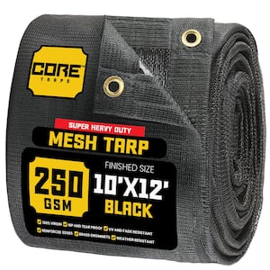 10 ft. X 12 ft.  Black 250 GSM 7.5 OZ Heavy Duty Mesh Tarp, UV Resistant