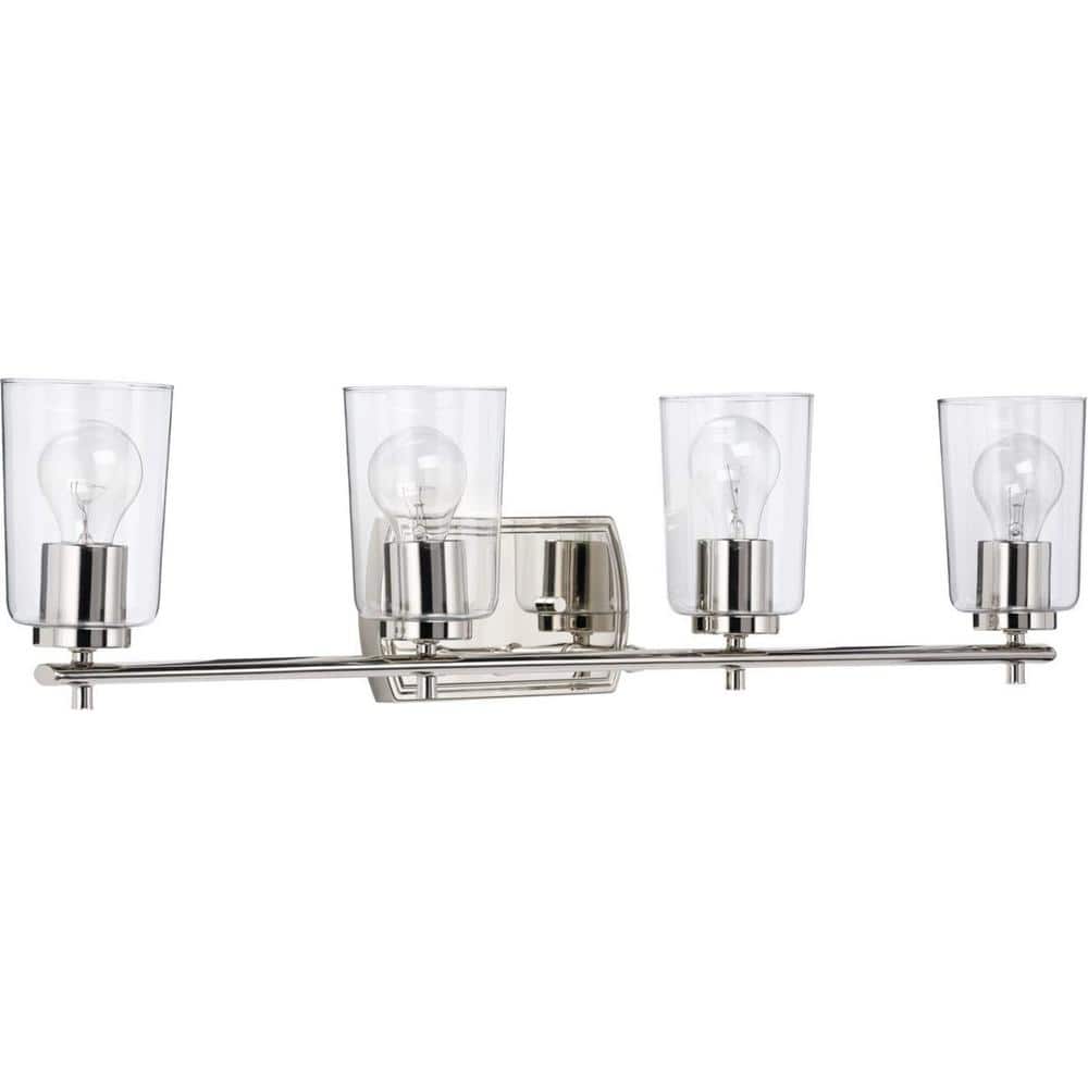Adley Polished Nickel 4-Light Vanity Fixture with Clear Glass Shades