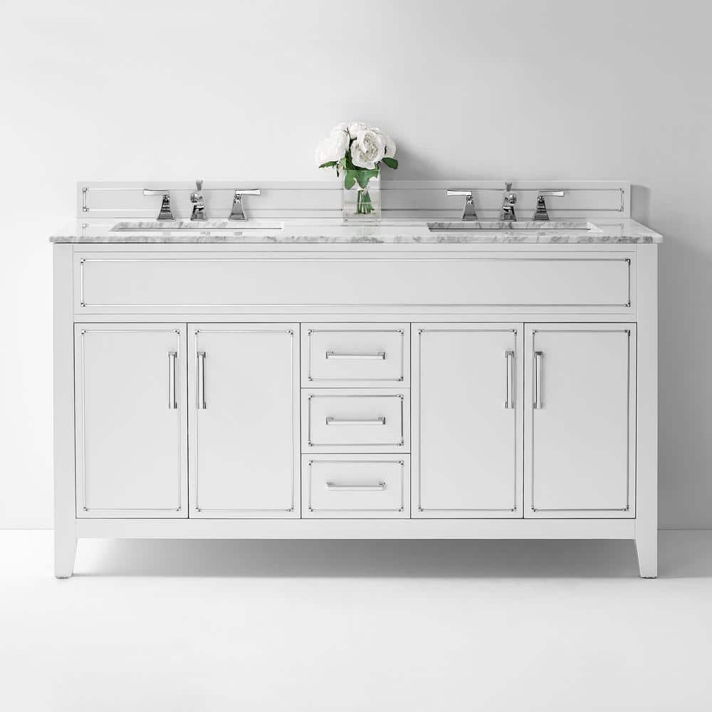 Aspen 60'' White Double Sink Bathroom Vanity with Marble Top
