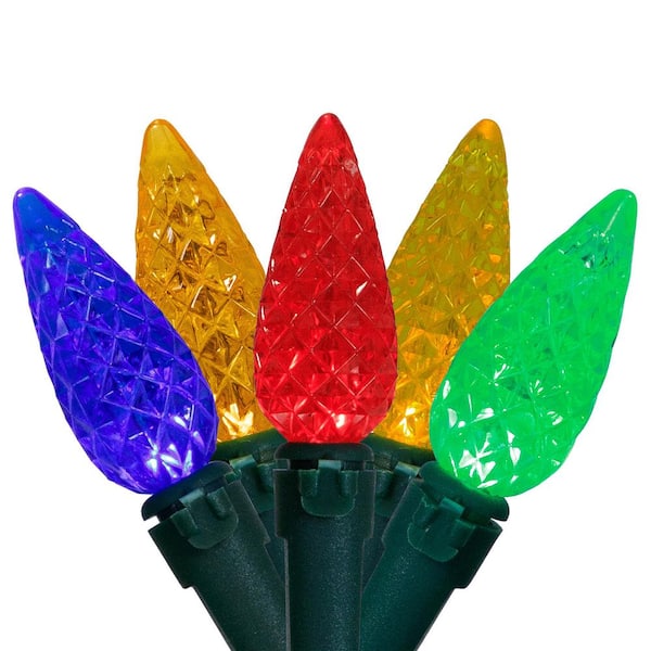 LED C6 Faceted Christmas Lights - Multicolor - 15.75 ft. Green Wire - 50ct