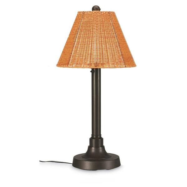 Patio Living Concepts Shangri-La 30 in. Outdoor Bronze Table Lamp with Honey Wicker Shade