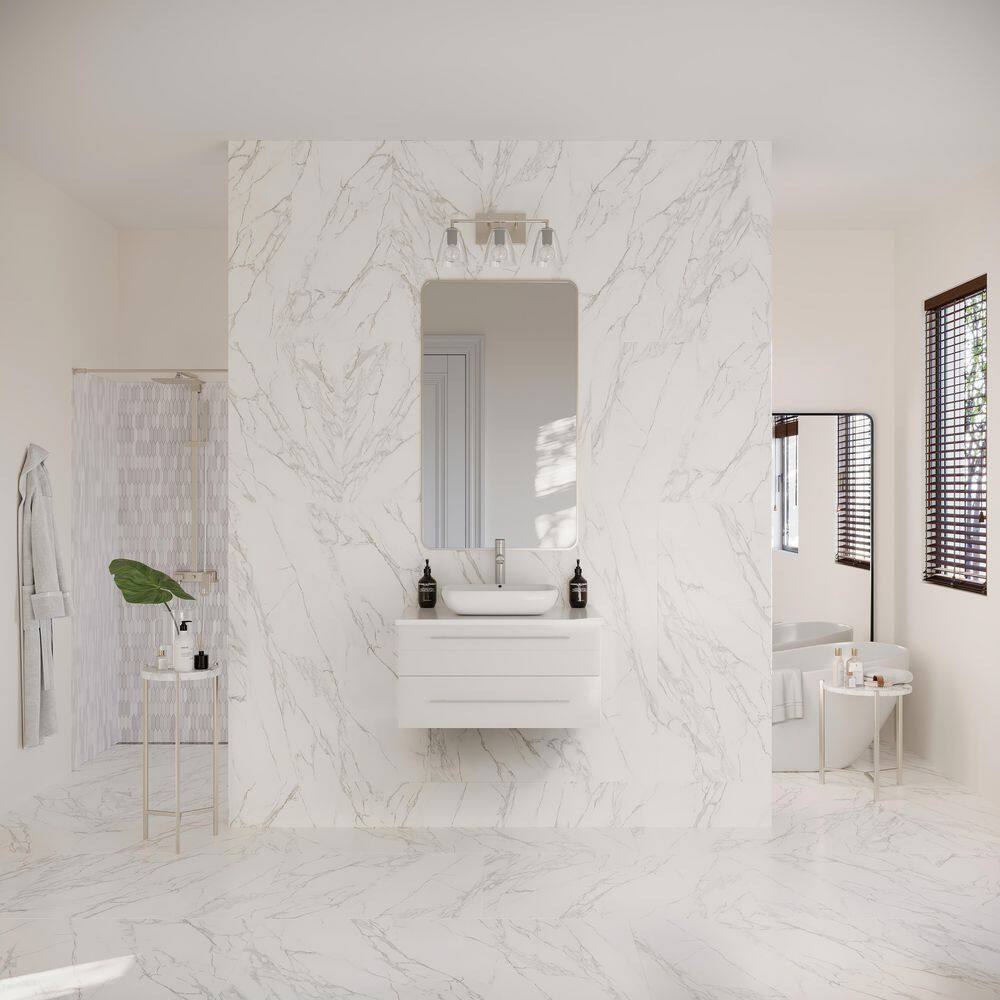 Lucera 30'' White Quartz Stone Wall-Mount Vanity