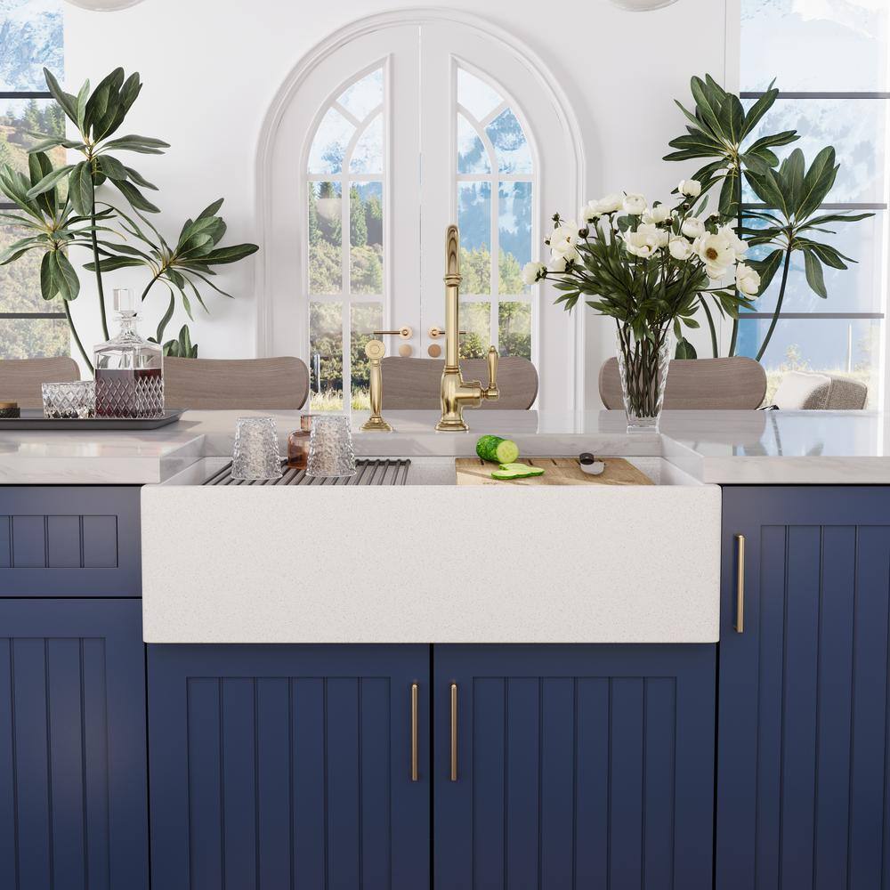 33" Gritty White Stainless Steel Farmhouse Workstation Sink