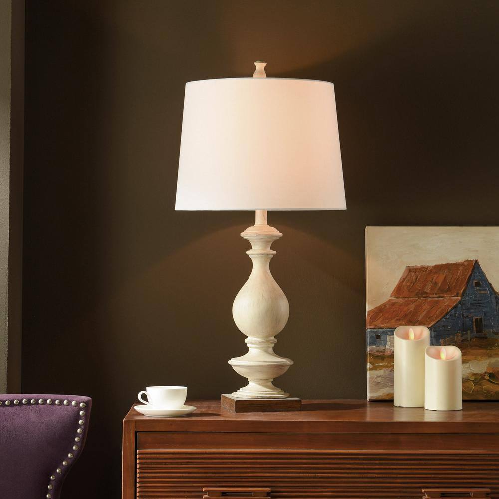 Taupe Polyresin Table Lamp with White Linen Shade