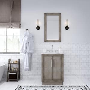 Hugo 24 in. W x 22 in. D Bath Vanity in Grey Oak with Marble Vanity Top in White with White Basin, Faucet and Mirror
