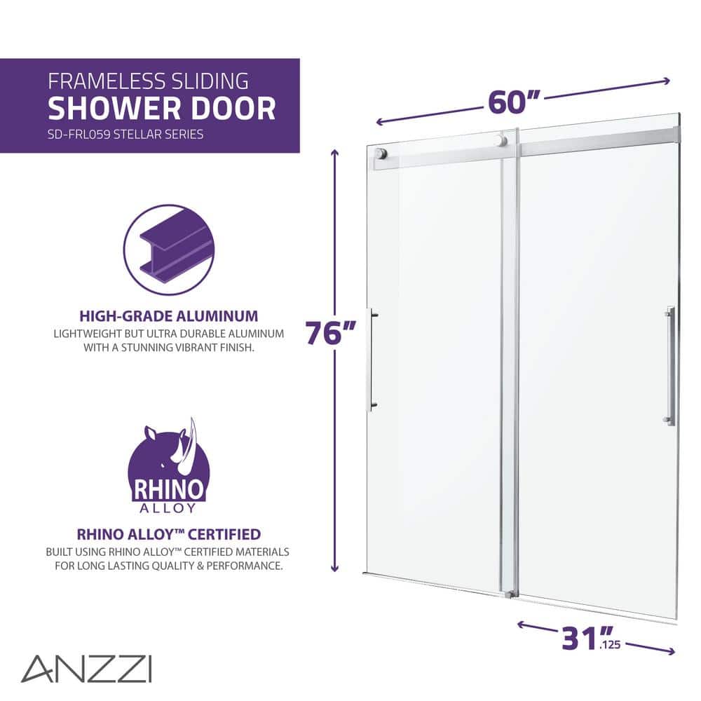 Stellar 60" x 76" Brushed Nickel Frameless Sliding Shower Door
