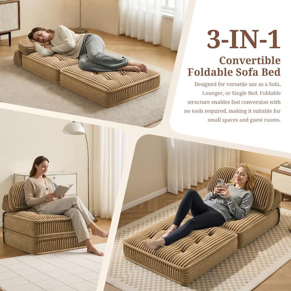 WONDER COMFORT Cozy 35 in. Brown Khaki Corduroy Twin Size Folding