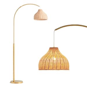 Lark 75 in. Antique Brass Mid-Century Modern 1-Light LED Energy Efficient Floor Lamp with Beige Bamboo Empire Shade