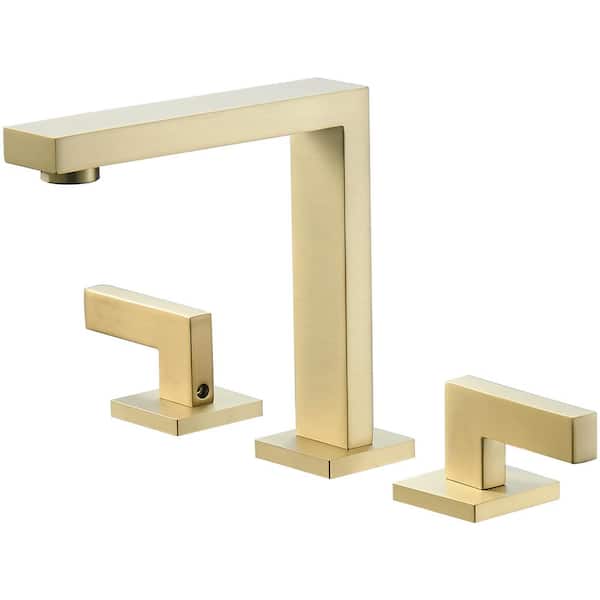 HOMEMYSTIQUE 8 in. Widespread Double-Handle Bathroom Faucet with Supply Hose in Brushed Gold