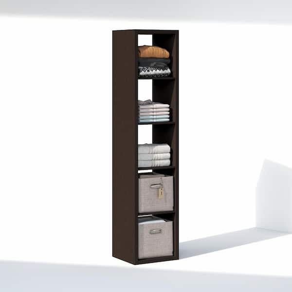 CUBIC 71.9 in. Tall Dark Oak Wood 5-Cube Bookcase