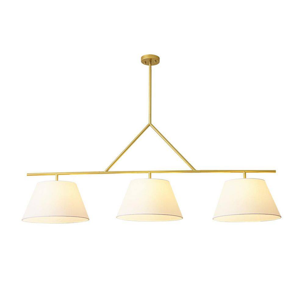 Quincy 61-in 3-Light Transitional Brushed Gold Linear Kitchen Island Pendant Light with White Fabric Shades price history on PriceWatchPro